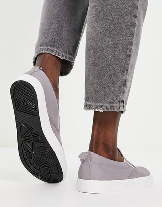 New Look canvas slip on trainers in grey - ShopStyle