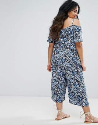 Diya Plus Culotte Jumpsuit With Frill Detail And Cold Shoulder