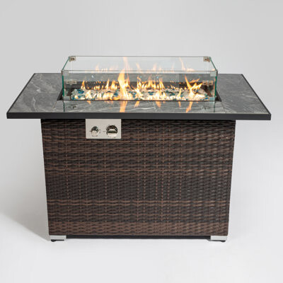 Latitude Run 44-inch Outdoor Fire Pit Table 50000BTU Gas Firepit Tables with Glass Rocks and Ceramic Tabletop
