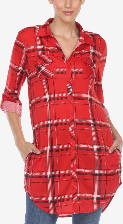 White Mark Women's Plaid Tunic Top Shirt
