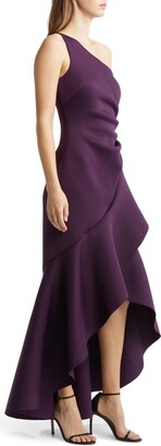Eliza J One-Shoulder Side Pleat Ruffle Gown