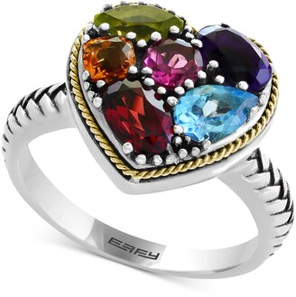 Effy Balissima by Multi-Gemstone Two-Tone Heart Ring (2-1/6 ct. t.w.) in Sterling Silver & 18k Gold