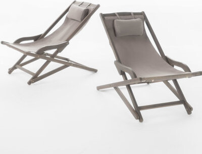 Beach Sling Chair - Grey (two Chairs) Perfect For Outdoor Relax. 100% Canvas, Cozy Attached Pillow. Wood. 40.02 In. Width, 32.94 Height, 25.95 Depth.