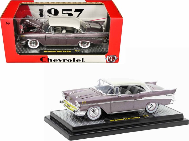 M2 1957 Chevrolet Bel Air Hardtop Purple Metallic with Crean Top Limited Edition to 6250 pieces Worldwide 1/24 Diecast Model Car by Machines