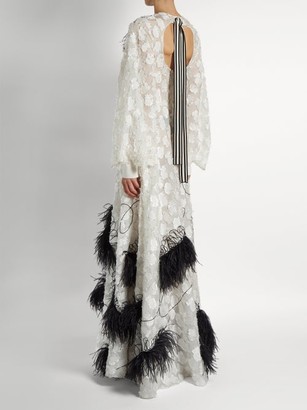 Roksanda Audra Feather-embellished Fil Coupe Gown - White Black