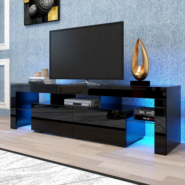 Nestfair Black TV Stand with LED Lights for TVs up to 70 Inches ShopStyle