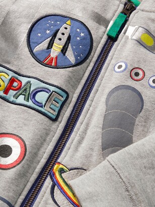 Boden Kids' Astronaut Applique Shaggy-Lined Hoodie, Grey Marl