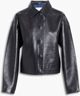 Denim-trimmed leather jacket 