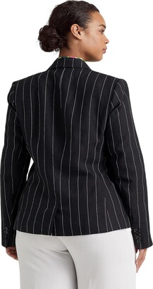 Lauren Ralph Lauren Plus Size Pinstripe Linen Blazer (Black/Cream) Women's Clothing