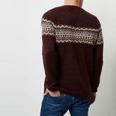 Thumbnail for your product : River Island Mens Burgundy fairisle knit jumper