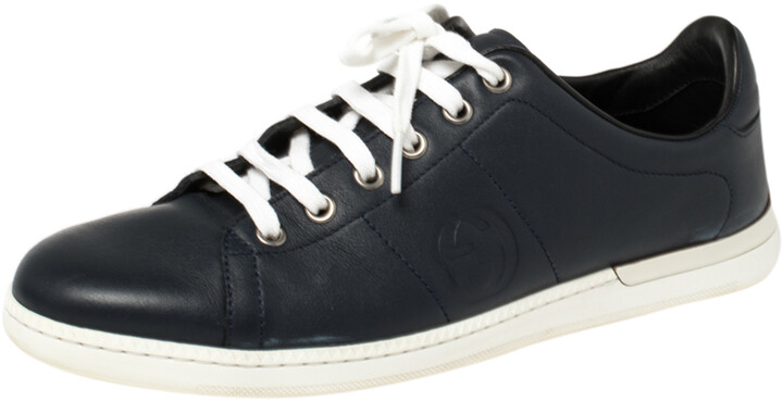 Gucci Navy Blue Leather Low Top Sneakers Size 37.5 - ShopStyle