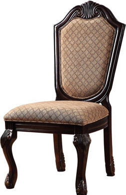 Hokku Designs De Fabric Side Chairs (2) - Color Armless Padded Seat & Back Standard Dining Height Cushion With Welt Trim Wood Queen Leg Arched Raised Molding Wooden