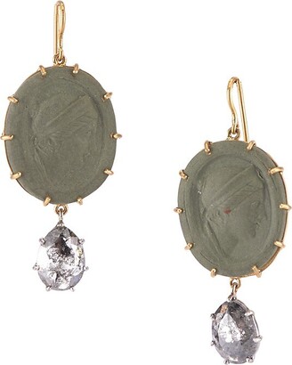 Sylva & Cie Cameo 18K Two-Tone Gold, Lava & Rough-Cut Diamond Drop Earrings
