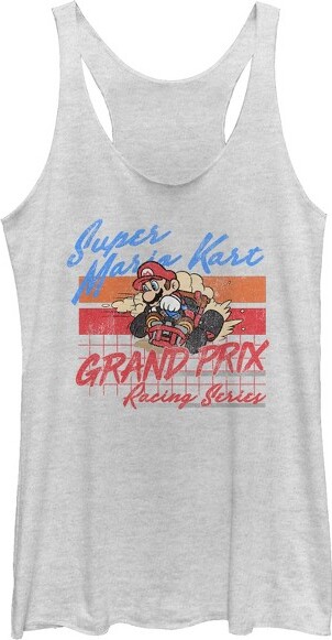 Nintendo Women'sNintendoMarioKartRetroGrandPrixRacerbackTankTop-WhiteHeather-XLarge