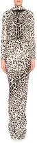 Thumbnail for your product : Tom Ford Long-Sleeve Low-Back Jaguar-Print Gown, Gray/Black