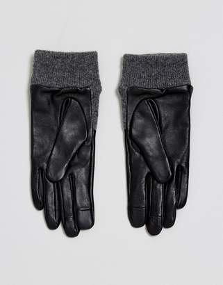 ASOS Leather Glove With High Low Rib Cuff and Touch Screen