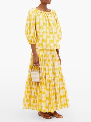La DoubleJ Paloma Pineapple-print Off-shoulder Cotton Top - Pink Print