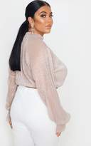 Thumbnail for your product : PrettyLittleThing Plus Gold Metallic Plisse High Neck Blouse
