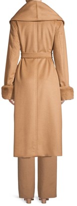 Max Mara Christy Mink Fur-Trim Camel Wool Wrap Coat
