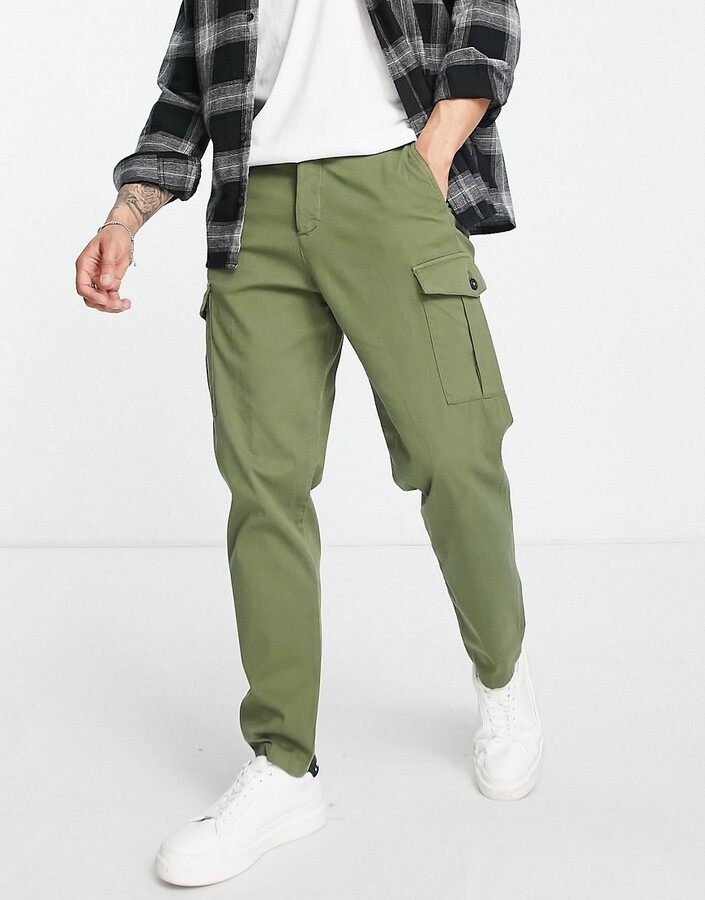 Selected slim tapered cargo pants in khaki green ShopStyle