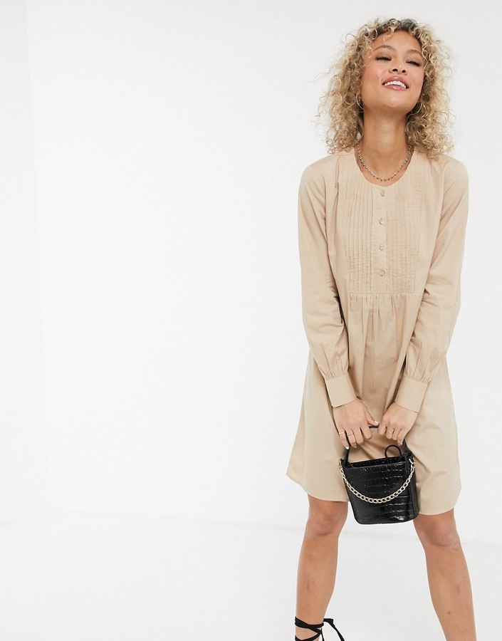 JDY shirt dress with front detail in beige ShopStyle