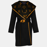 Black Wool Monogram Hooded Wrap Coat  