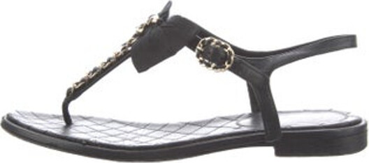 Chanel 2020 Interlocking CC Logo T-Strap Sandals - ShopStyle