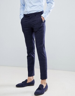 Moss Bros wedding skinny suit pants in navy check - ShopStyle