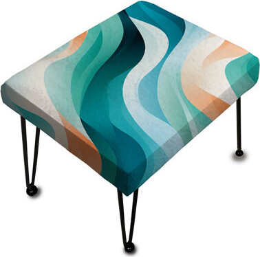 Design Art Coastal Green And Blue Geometry Geometric - Geometric Rectangle Ottoman