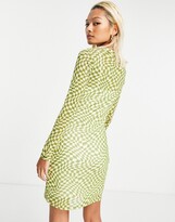 Thumbnail for your product : Daisy Street long sleeve button front dress in wavy checkerboard mesh