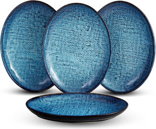 One Allium Way Ceramic Dinner Plates 8 Inch Porcelain Plates Stoneware Plate Oval Dishes Set Of 4 (Blue)
