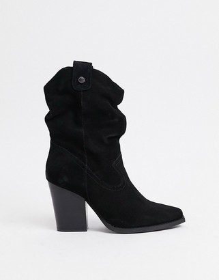 black suede slouch ankle boots
