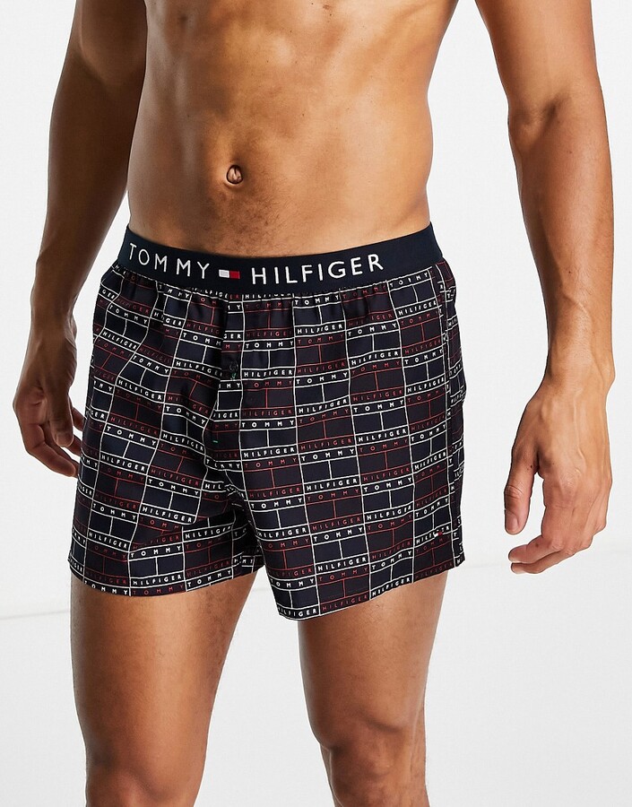 Tommy Hilfiger woven boxer with all over logo and flag logo waistband in  navy - ShopStyle