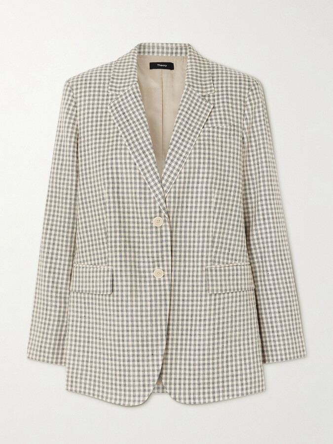 Theory Checked Linen-blend Blazer - Cream