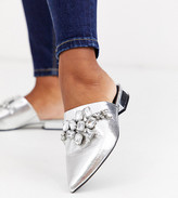 Thumbnail for your product : ASOS DESIGN Wide Fit Verona embellished flat shoes in silver