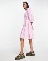 Thumbnail for your product : Selected cotton wrap mini dress with tiered skirt in pink floral