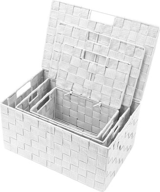 Sorbus Woven Basket Bin Container Tote Cube 3-Piece Set - White