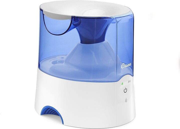 Crane Warm Mist Tabletop Humidifier, 0.5-Gallon, For Rooms 250 sq. ft., Blue/White (EE-5202H)