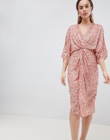 Thumbnail for your product : ASOS DESIGN scatter sequin knot front kimono midi dress