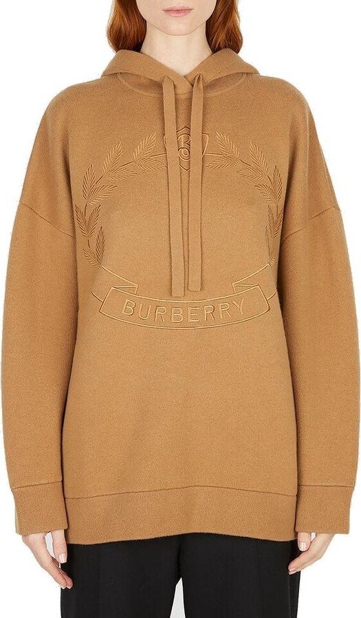 Burberry Embroidered Oak Leaf Crest Drawstring Hoodie