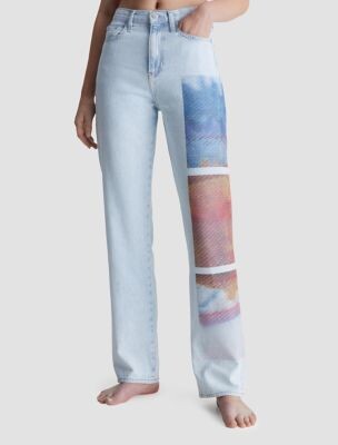 Floral Graphic High Rise Straight Fit Jeans