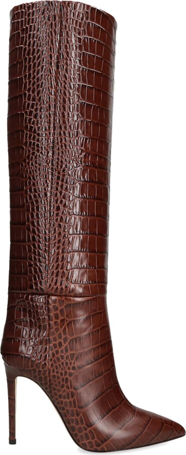 Paris Texas Leather Croc-Print Stiletto Boot 105