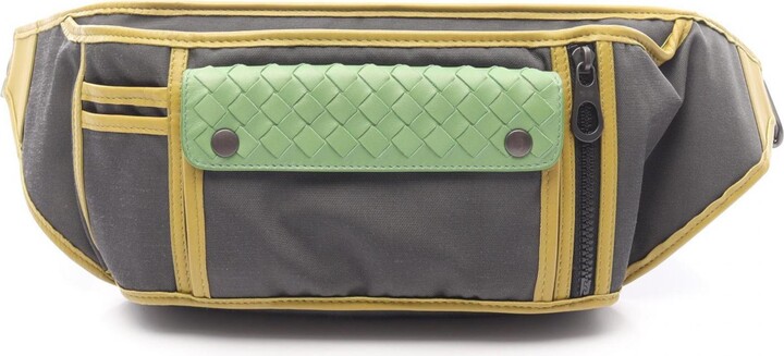 Bottega Veneta Intrecciato Gray Green Yellow Leather Canvas Fanny Pack (Pre-Owned)