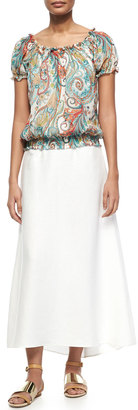 Lafayette 148 New York Patio Linen Skirt, White