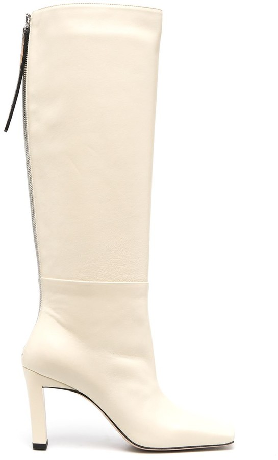 cream leather knee high boots