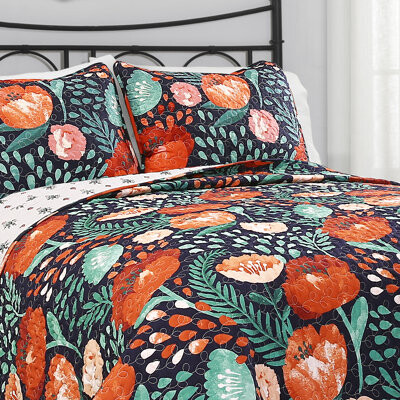 Lush Decor Poppy Garden 100% Cotton 320 TC Reversible Traditional 3 Piece Quilt Set