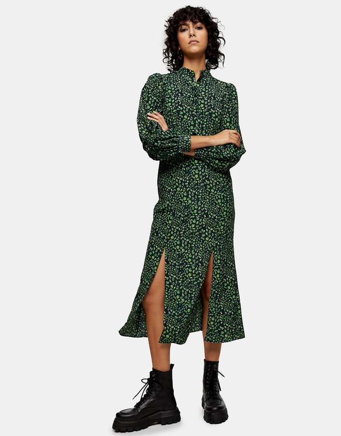 Topshop peacock print midi dress in green - ShopStyle