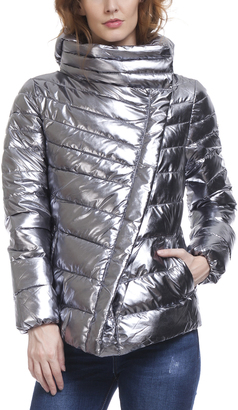 Silver Asymmetric-Zip Puffer Coat