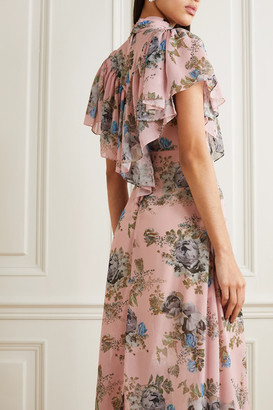 Preen by Thornton Bregazzi Ruffled Floral-print Georgette Maxi Dress - Pink