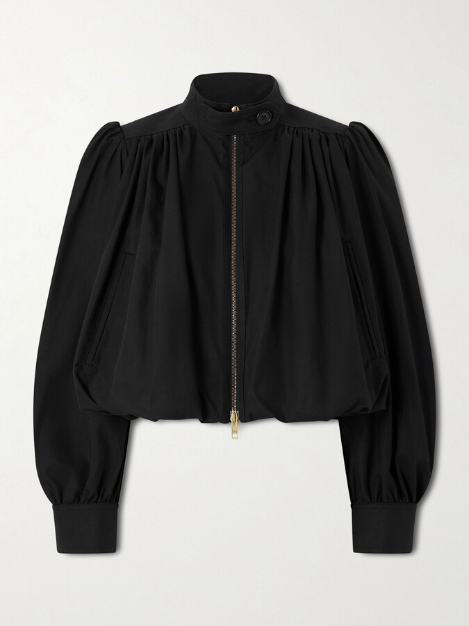 Chloé Cropped Gathered Cotton-canvas Jacket - Black